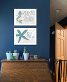 Set Of Two Mermaid Kisses Starfish Wishes 1 White Framed Print Wall Art - Homeroots
