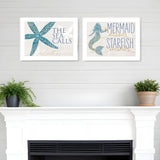 Set Of Two Mermaid Kisses Starfish Wishes 1 White Framed Print Wall Art - Homeroots