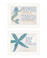 Set Of Two Mermaid Kisses Starfish Wishes 2 White Framed Print Wall Art - Homeroots - Flyclothing LLC
