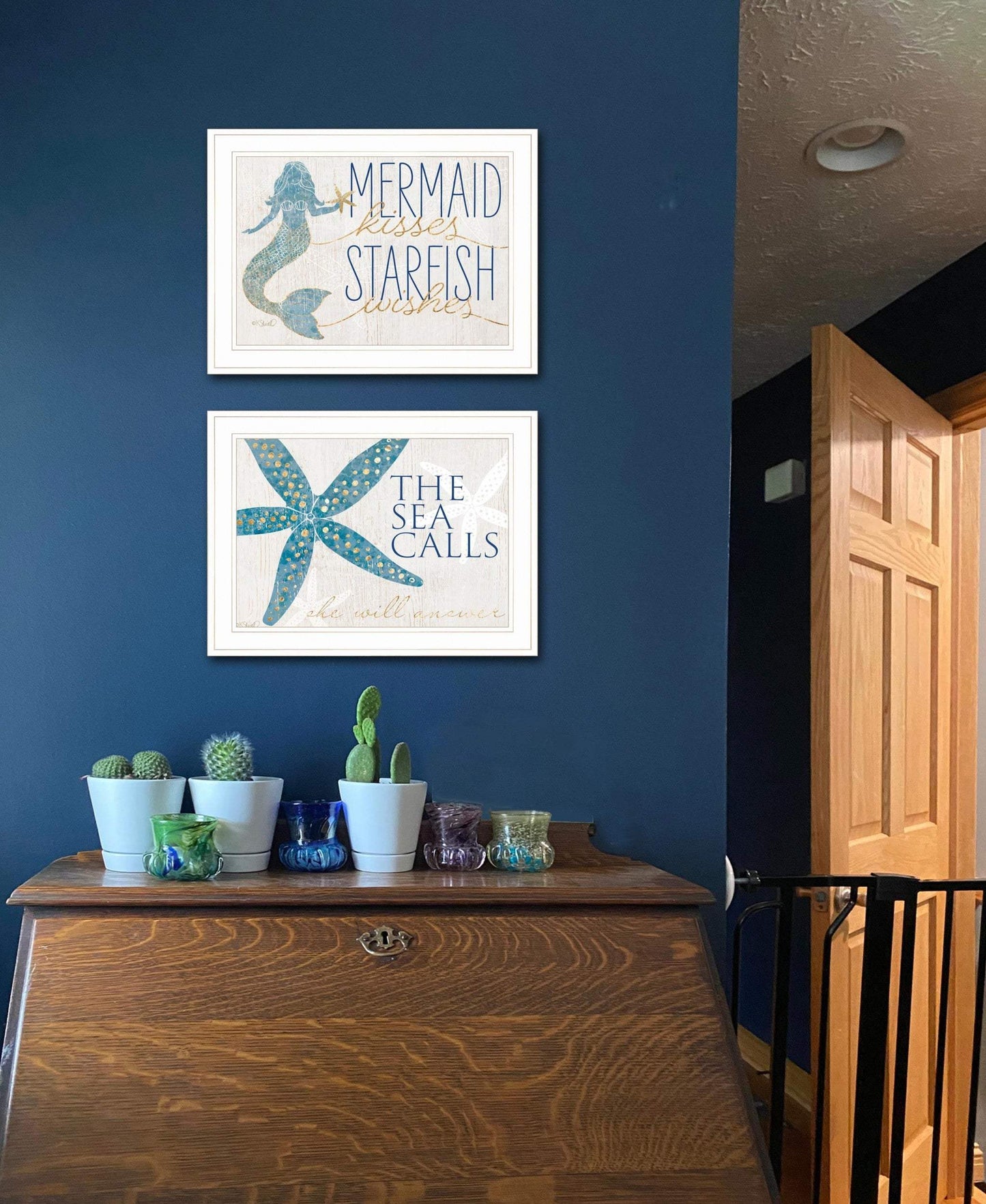 Set Of Two Mermaid Kisses Starfish Wishes 2 White Framed Print Wall Art - Homeroots - Flyclothing LLC