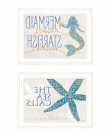 Set Of Two Mermaid Kisses Starfish Wishes 2 White Framed Print Wall Art - Homeroots - Flyclothing LLC