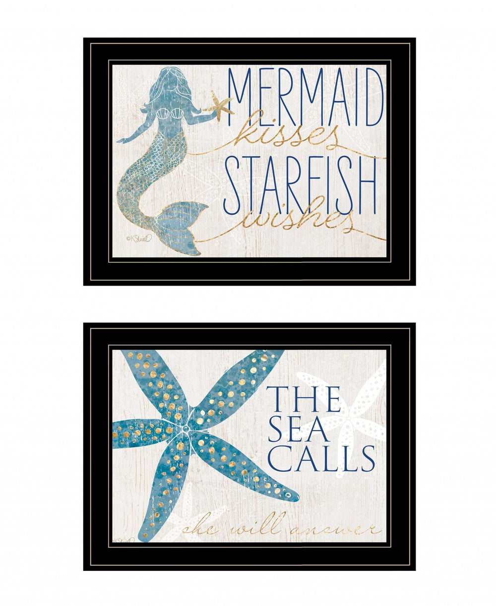 Set Of Two Mermaid Kisses Starfish Wishes 3 Black Framed Print Wall Art - Homeroots - Flyclothing LLC
