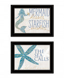 Set Of Two Mermaid Kisses Starfish Wishes 3 Black Framed Print Wall Art - Homeroots