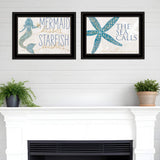 Set Of Two Mermaid Kisses Starfish Wishes 3 Black Framed Print Wall Art - Homeroots - Flyclothing LLC