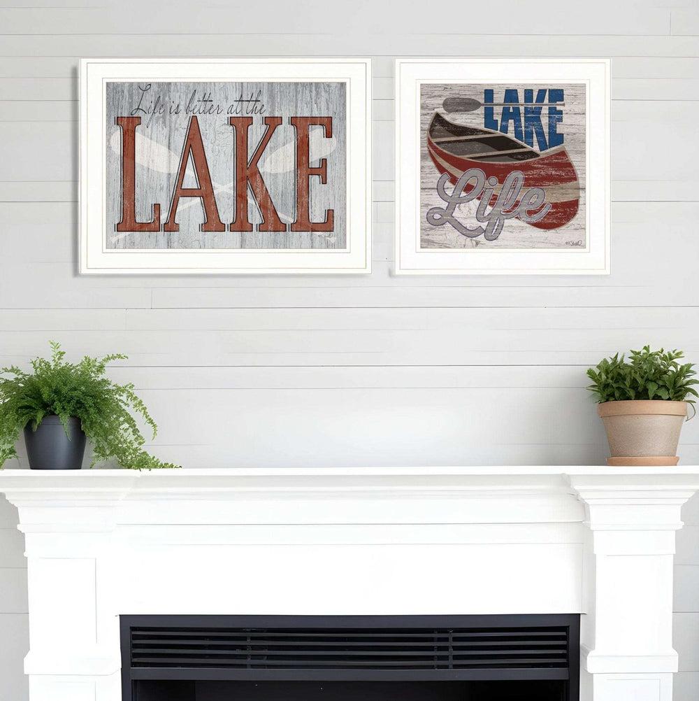 Set Of Two Lake Life is Better 1 White Framed Print Wall Art - Homeroots - Flyclothing LLC