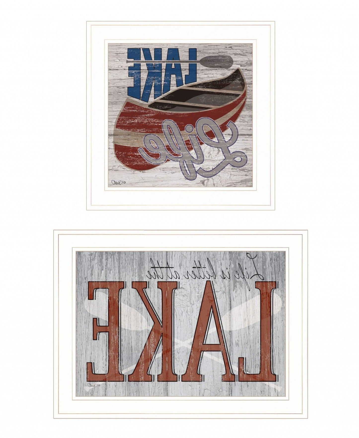 Set Of Two Lake Life is Better 1 White Framed Print Wall Art - Homeroots - Flyclothing LLC