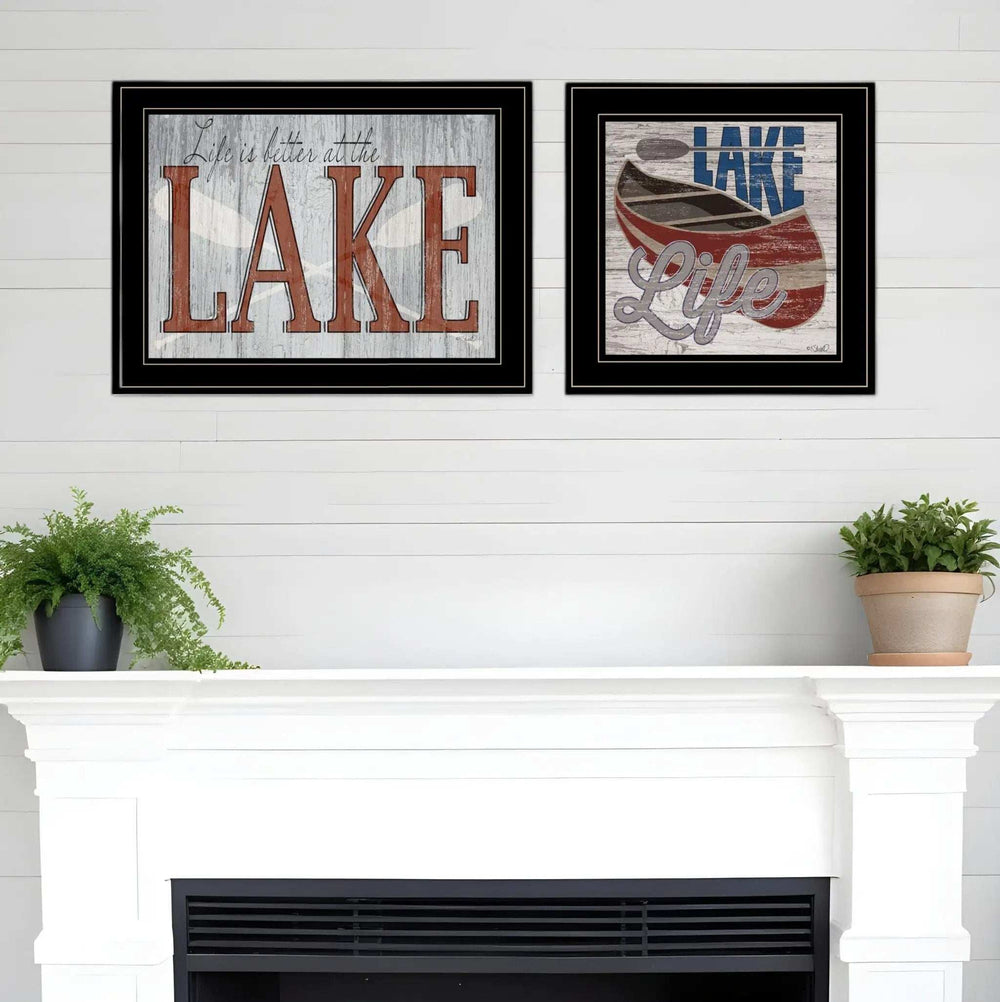 Set Of Two Lake Life is Better 2 Black Framed Print Wall Art - Homeroots - Flyclothing LLC