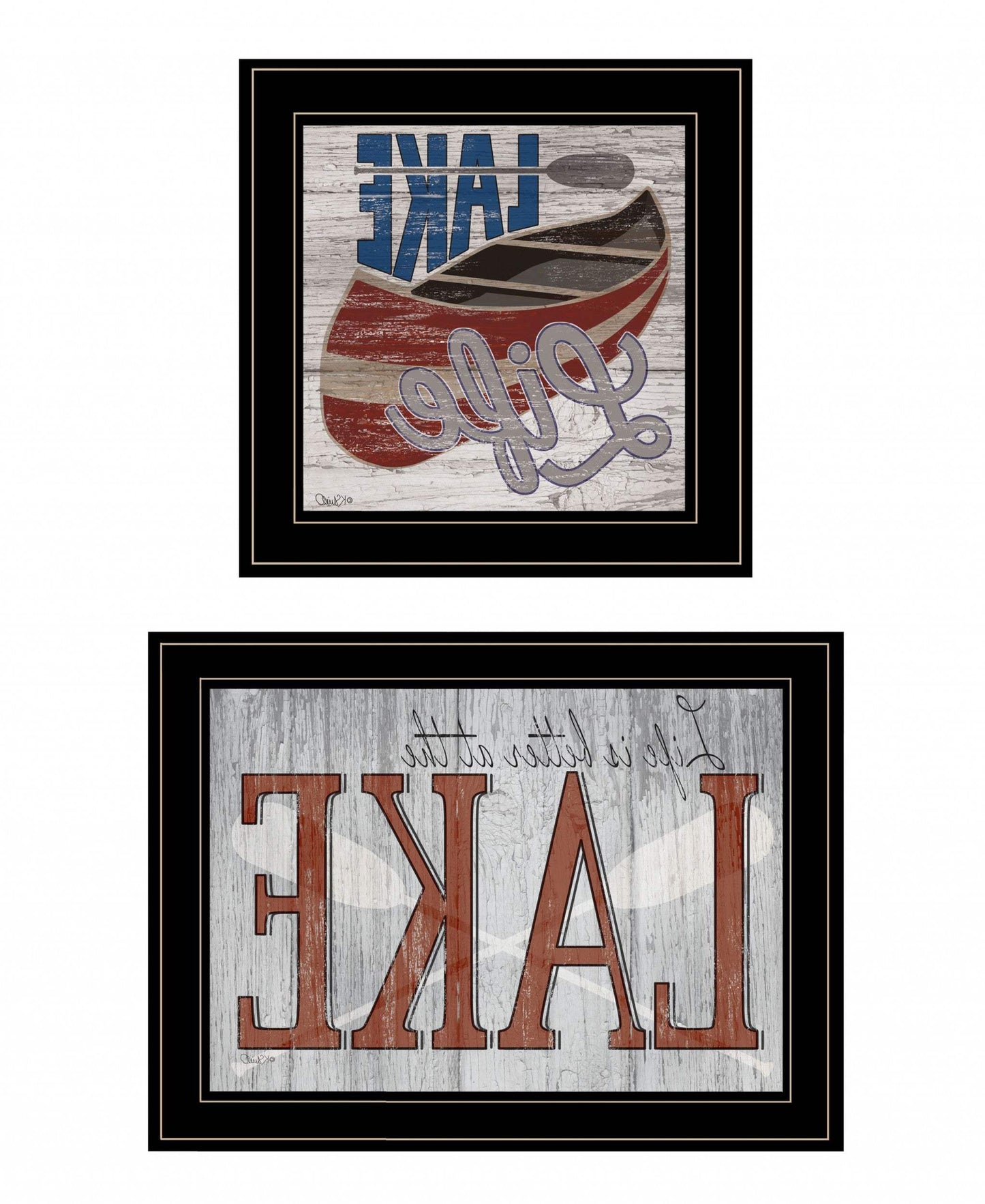 Set Of Two Lake Life is Better 2 Black Framed Print Wall Art - Homeroots - Flyclothing LLC
