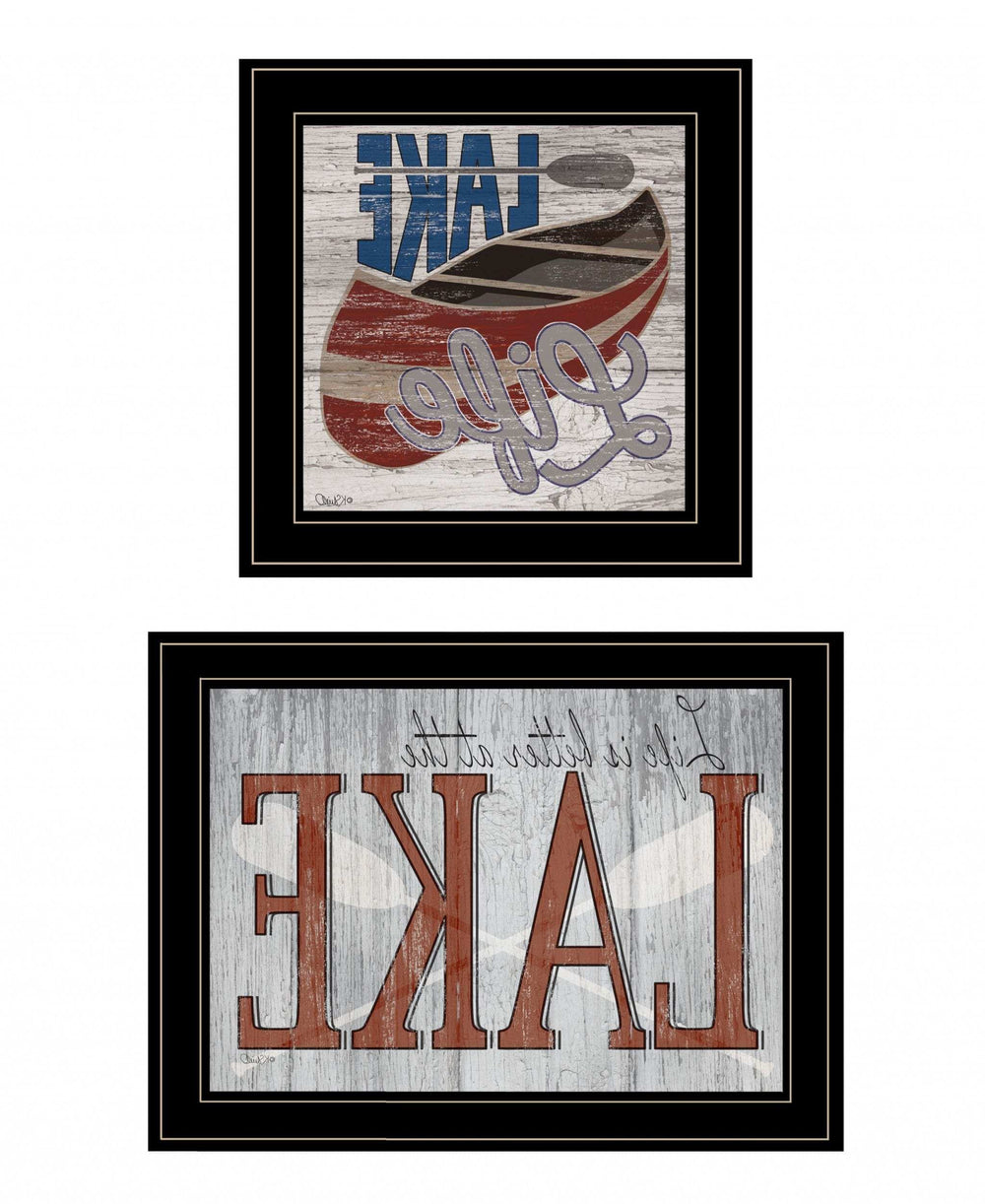 Set Of Two Lake Life is Better 2 Black Framed Print Wall Art - Homeroots - Flyclothing LLC