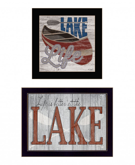 Set Of Two Lake Life is Better 3 Black Framed Print Wall Art - Homeroots