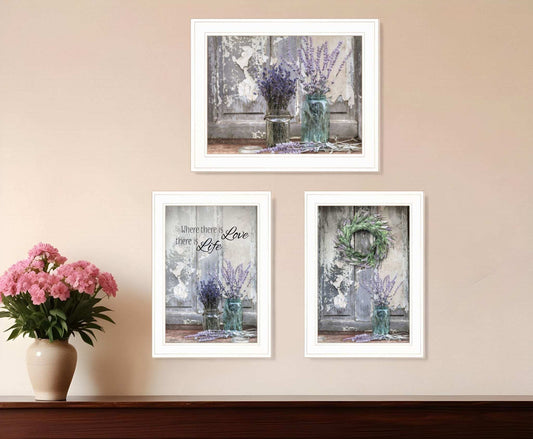 Set Of Three Love Life And Lavender White Framed Print Wall Art - Homeroots - Flyclothing LLC