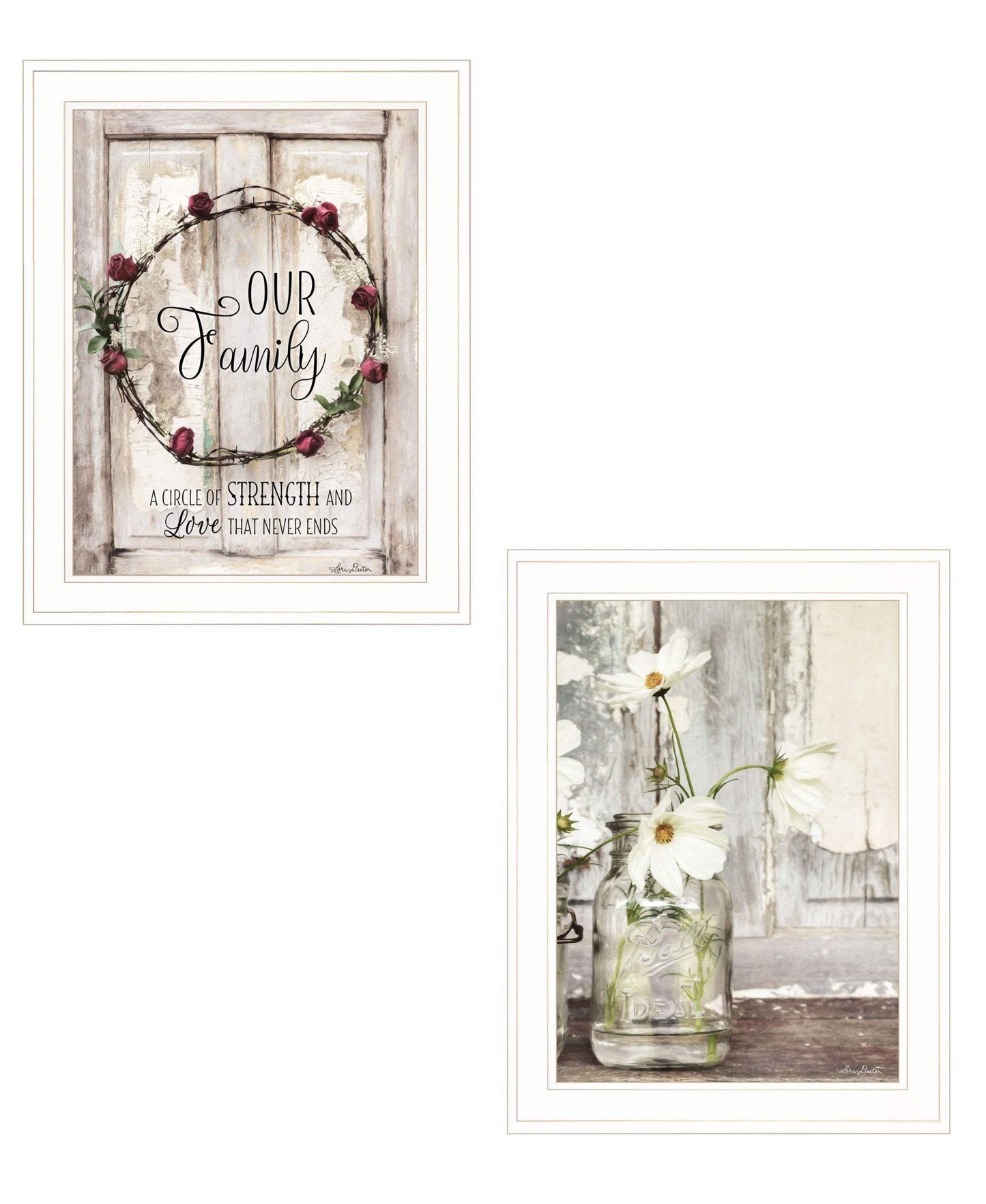 Set Of Two Our Family Blossoms White Framed Print Wall Art - Homeroots - Flyclothing LLC