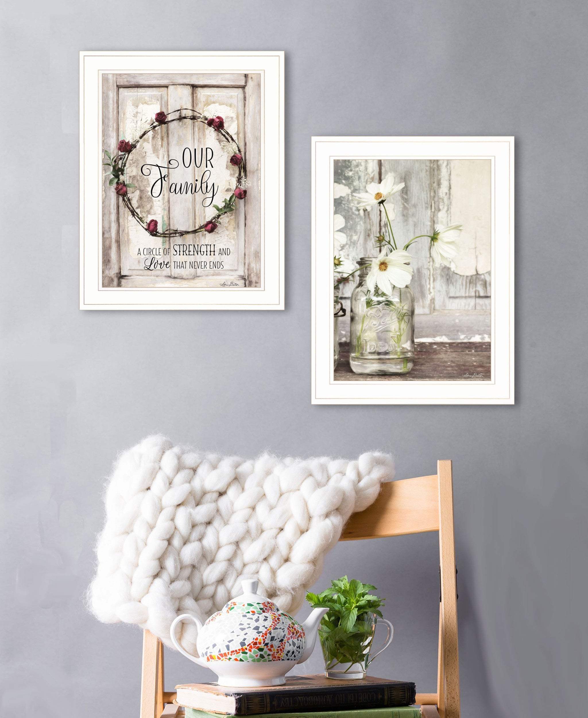 Set Of Two Our Family Blossoms White Framed Print Wall Art - Homeroots - Flyclothing LLC