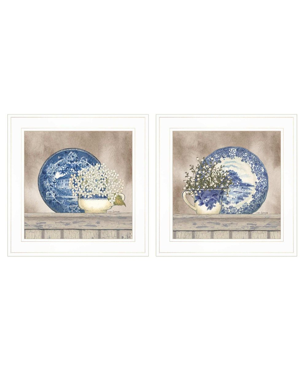 Set Of Two The Farmhouse Blues 1 White Framed Print Wall Art - Homeroots - Flyclothing LLC