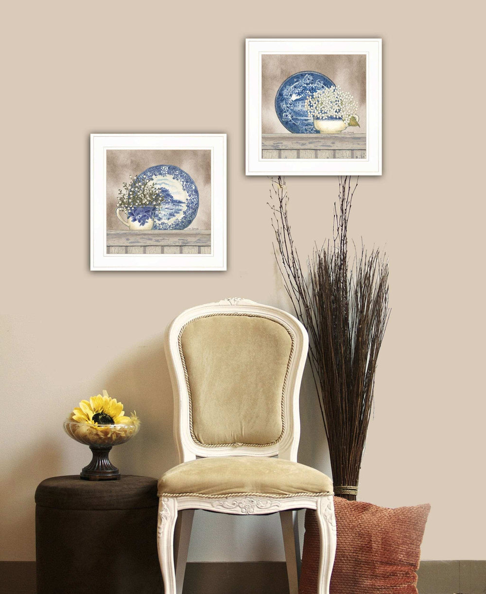 Set Of Two The Farmhouse Blues 1 White Framed Print Wall Art - Homeroots - Flyclothing LLC