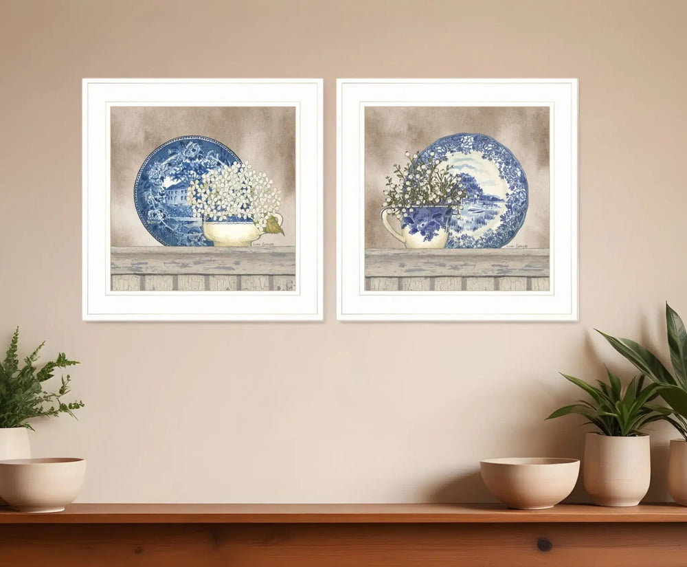 Set Of Two The Farmhouse Blues 1 White Framed Print Wall Art - Homeroots