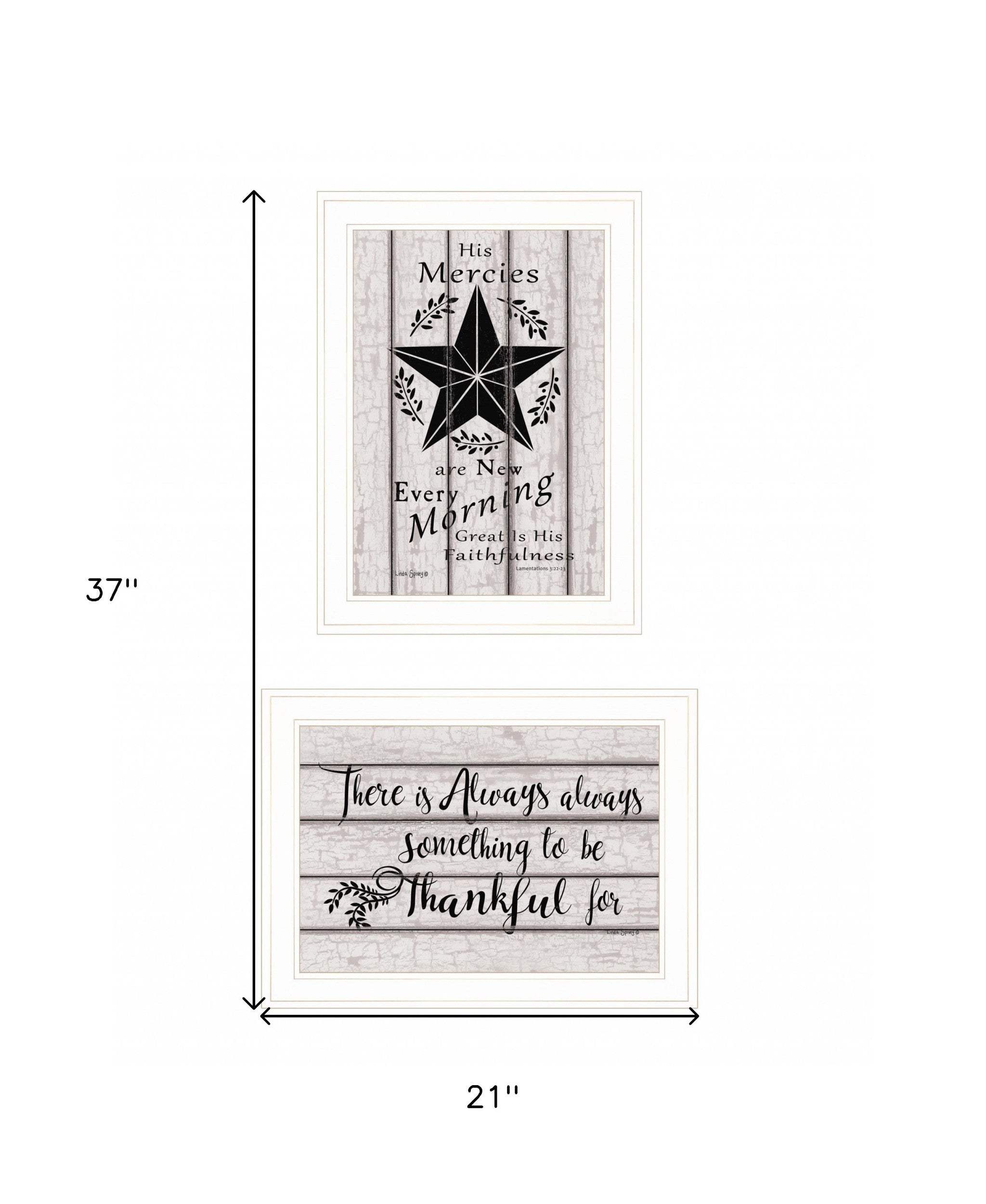 Set Of Two His Mercies and Thankful 1 White Framed Print Wall Art - Homeroots - Flyclothing LLC