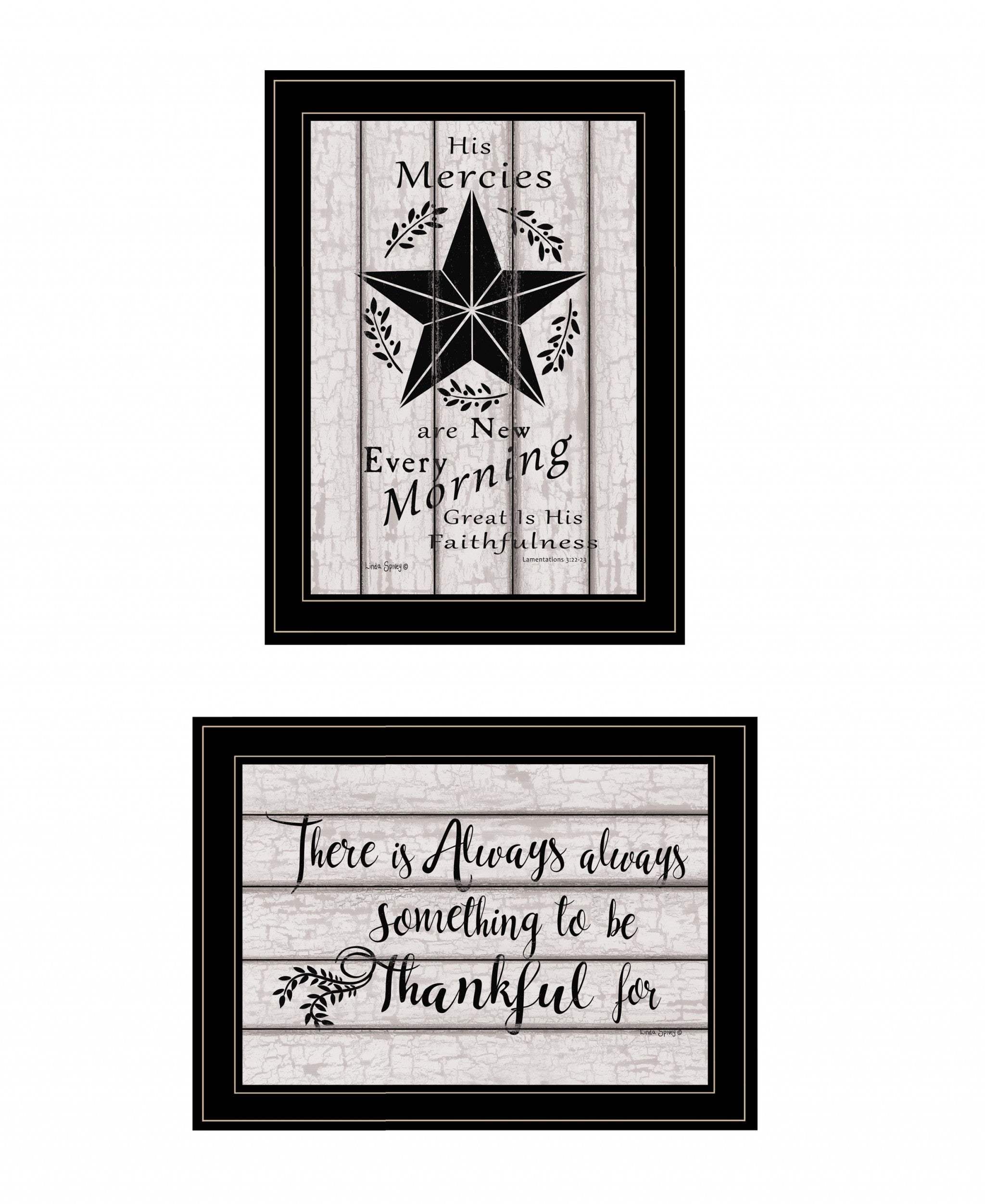 Set Of Two His Mercies and Thankful 2 Black Framed Print Wall Art - Homeroots - Flyclothing LLC