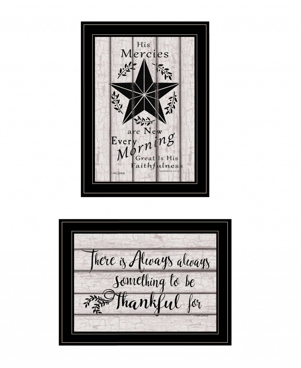 Set Of Two His Mercies and Thankful 2 Black Framed Print Wall Art - Homeroots - Flyclothing LLC