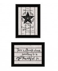 Set Of Two His Mercies and Thankful 2 Black Framed Print Wall Art