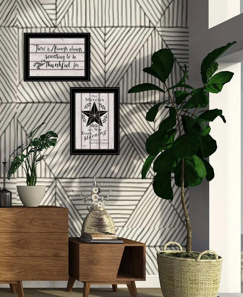 Set Of Two His Mercies and Thankful 2 Black Framed Print Wall Art - Homeroots - Flyclothing LLC