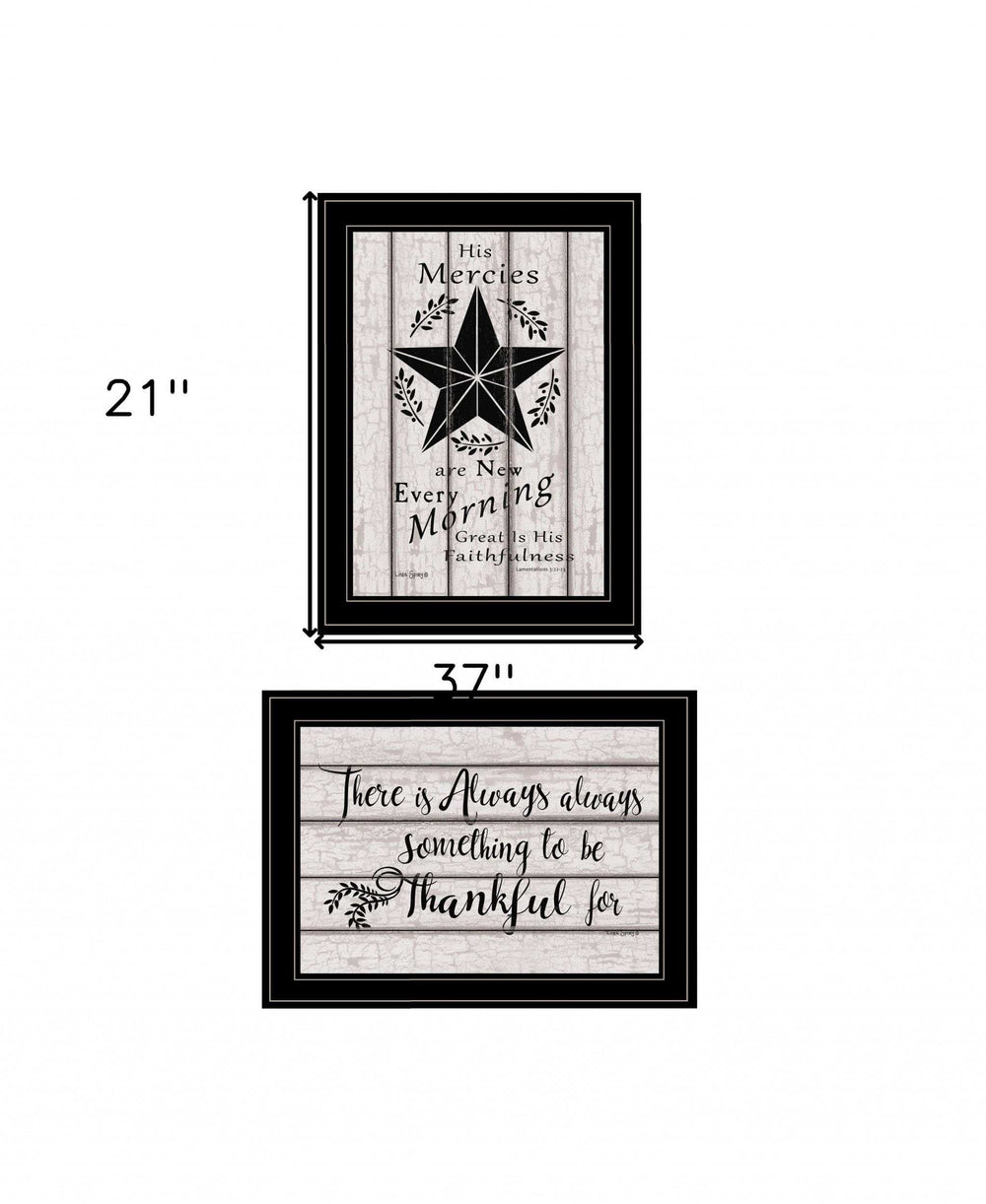 Set Of Two His Mercies and Thankful 2 Black Framed Print Wall Art - Homeroots - Flyclothing LLC