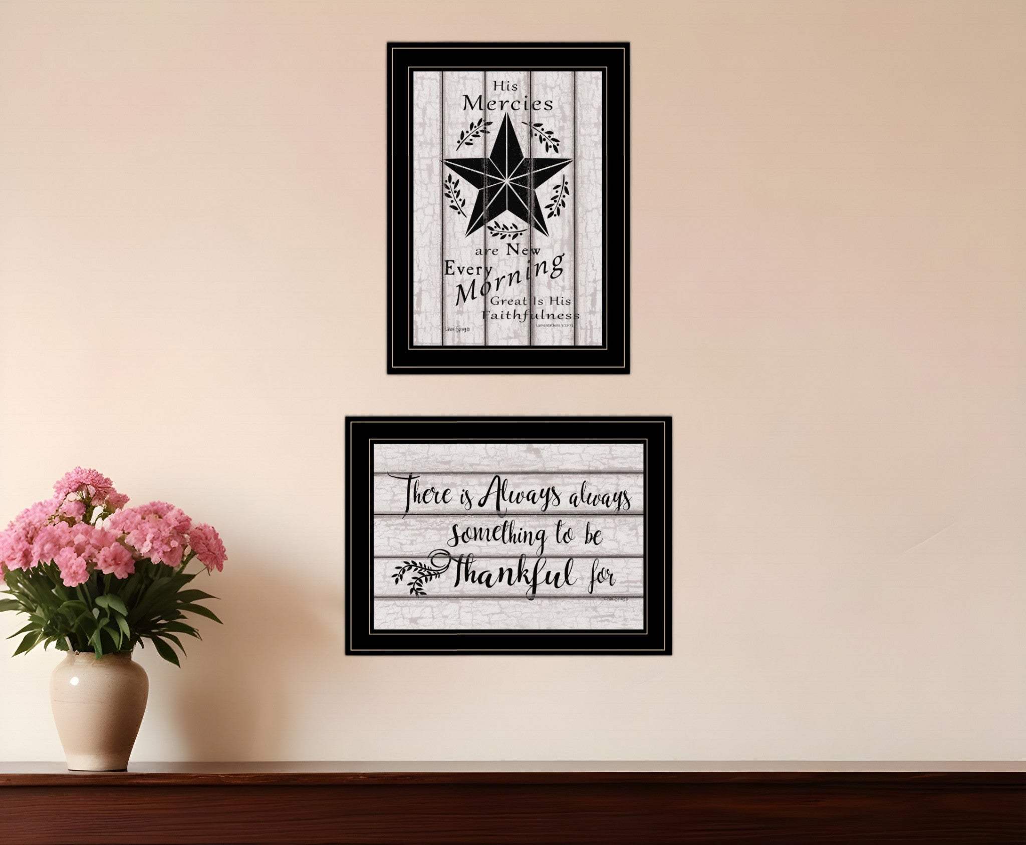 Set Of Two His Mercies and Thankful 2 Black Framed Print Wall Art - Homeroots - Flyclothing LLC