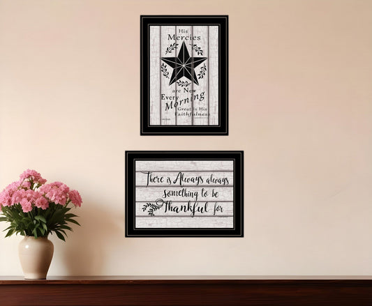 Set Of Two His Mercies and Thankful 2 Black Framed Print Wall Art - Homeroots