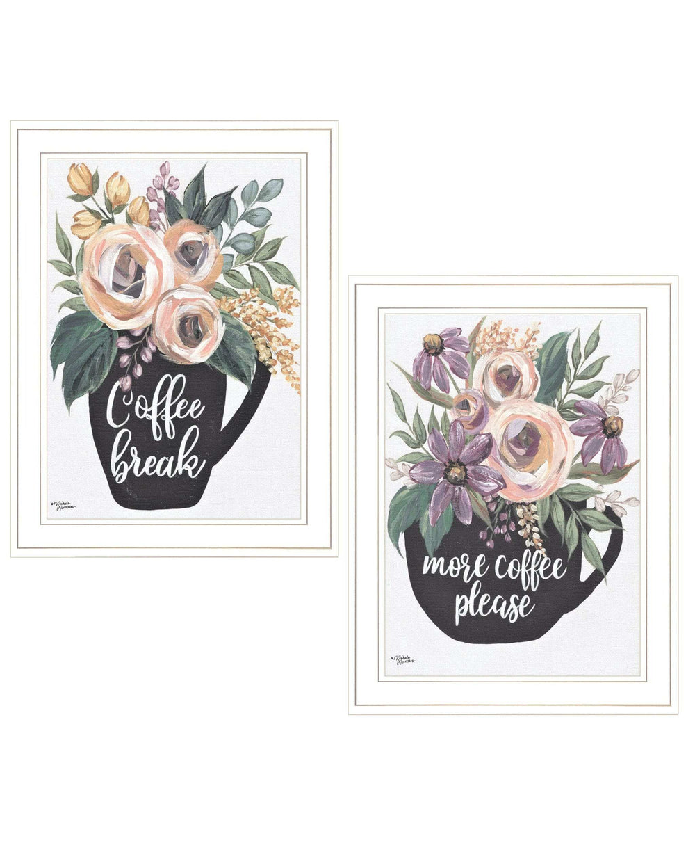 Set Of Two Coffee And Flowers White Framed Print Kitchen Wall Art - Homeroots - Flyclothing LLC