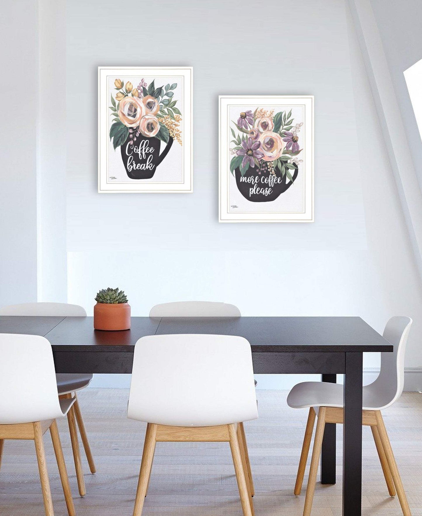 Set Of Two Coffee And Flowers White Framed Print Kitchen Wall Art - Homeroots - Flyclothing LLC