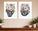 Set Of Two Coffee And Flowers White Framed Print Kitchen Wall Art - Homeroots