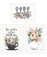 Set Of Three Rise and Shine White Framed Print Kitchen Wall Art - Homeroots - Flyclothing LLC