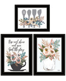 Set Of Three Rise and Shine Kitchen Black Framed Print Kitchen Wall Art - Homeroots