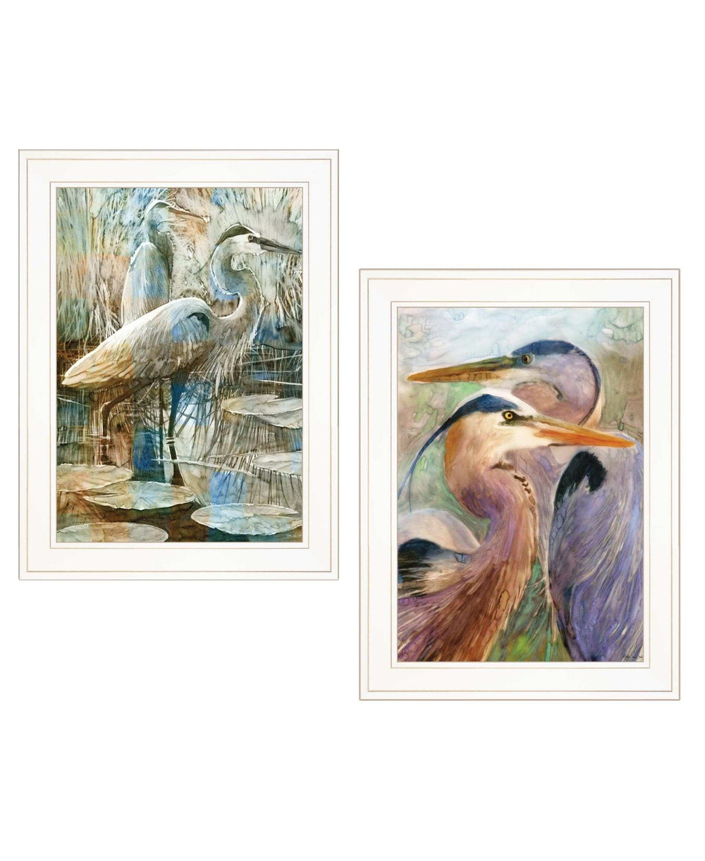 Set Of Two Blue Heron Duet White Framed Print Wall Art - Homeroots - Flyclothing LLC