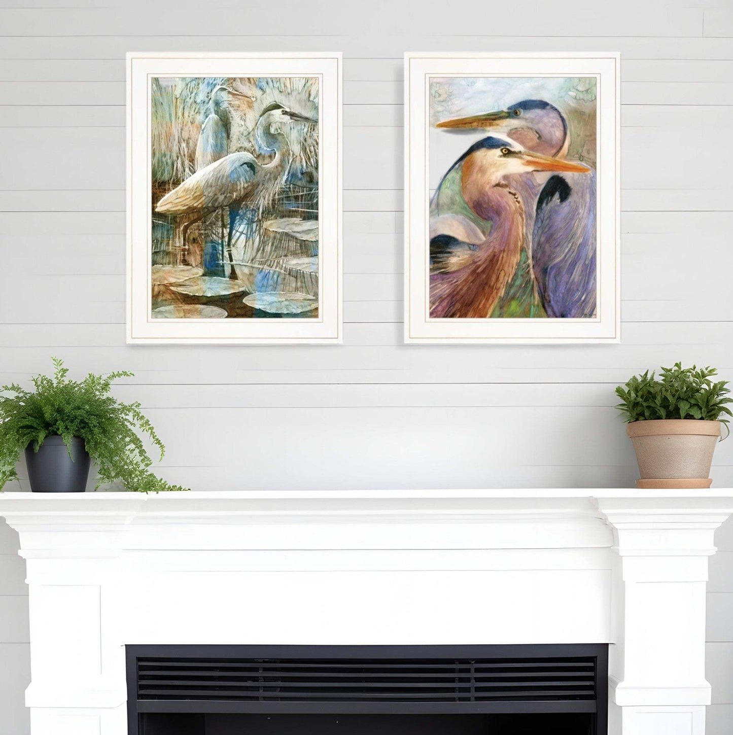 Set Of Two Blue Heron Duet White Framed Print Wall Art - Homeroots - Flyclothing LLC