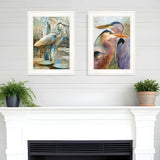 Set Of Two Blue Heron Duet White Framed Print Wall Art - Homeroots - Flyclothing LLC