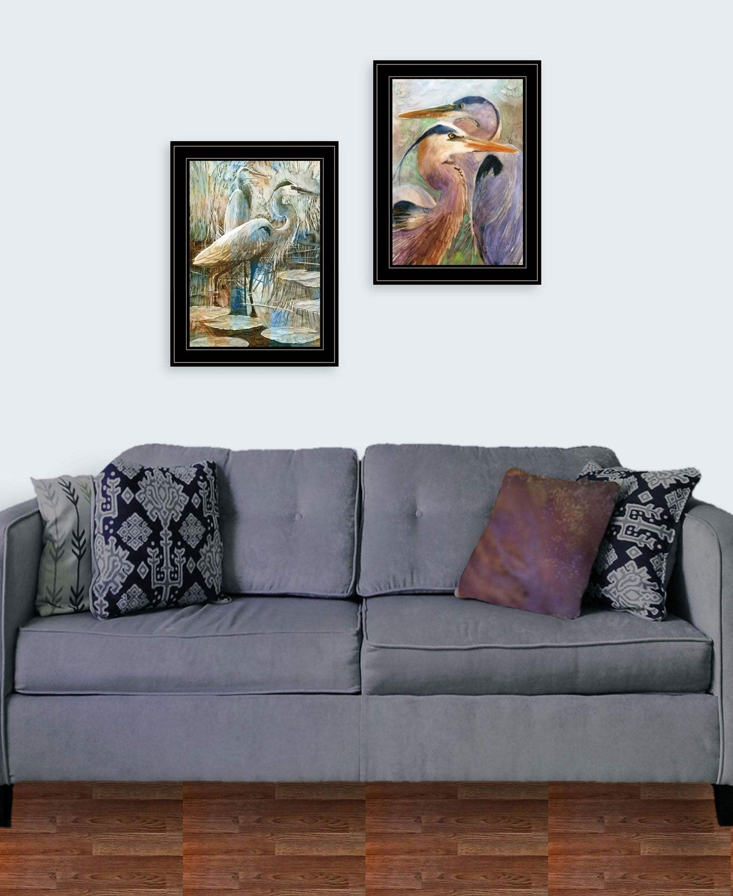 Set Of Two Blue Heron Duet Black Framed Print Wall Art - Homeroots - Flyclothing LLC