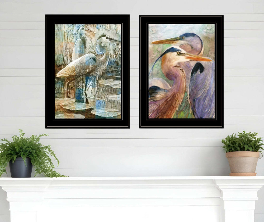 Set Of Two Blue Heron Duet Black Framed Print Wall Art - Homeroots - Flyclothing LLC