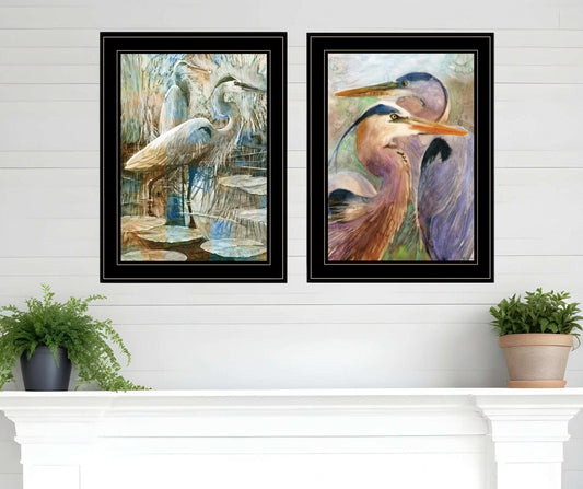 Set Of Two Blue Heron Duet Black Framed Print Wall Art - Homeroots - Flyclothing LLC