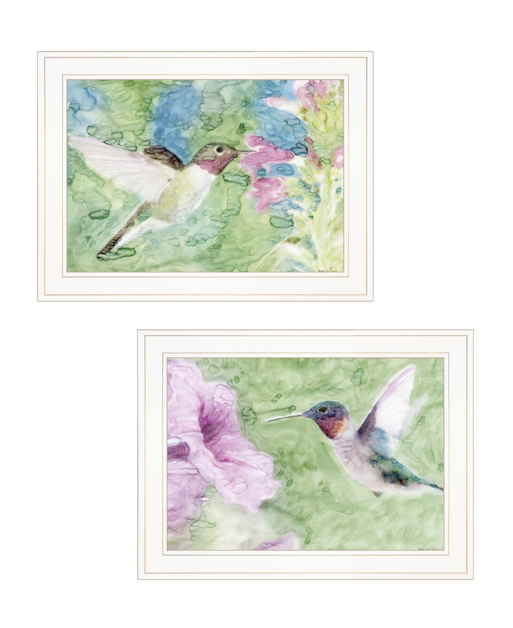 Set Of Two Humming Bird 1 and 2 White Framed Print Wall Art - Homeroots