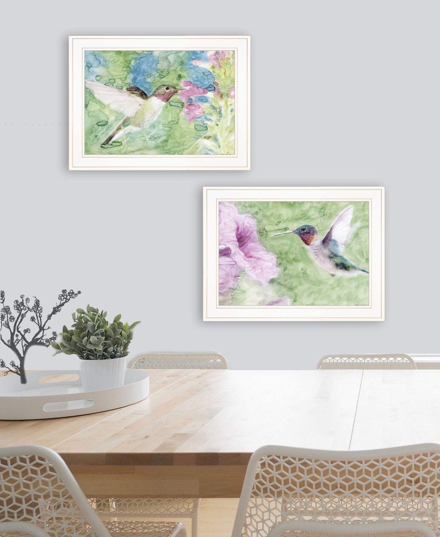 Set Of Two Humming Bird 1 and 2 White Framed Print Wall Art - Homeroots - Flyclothing LLC