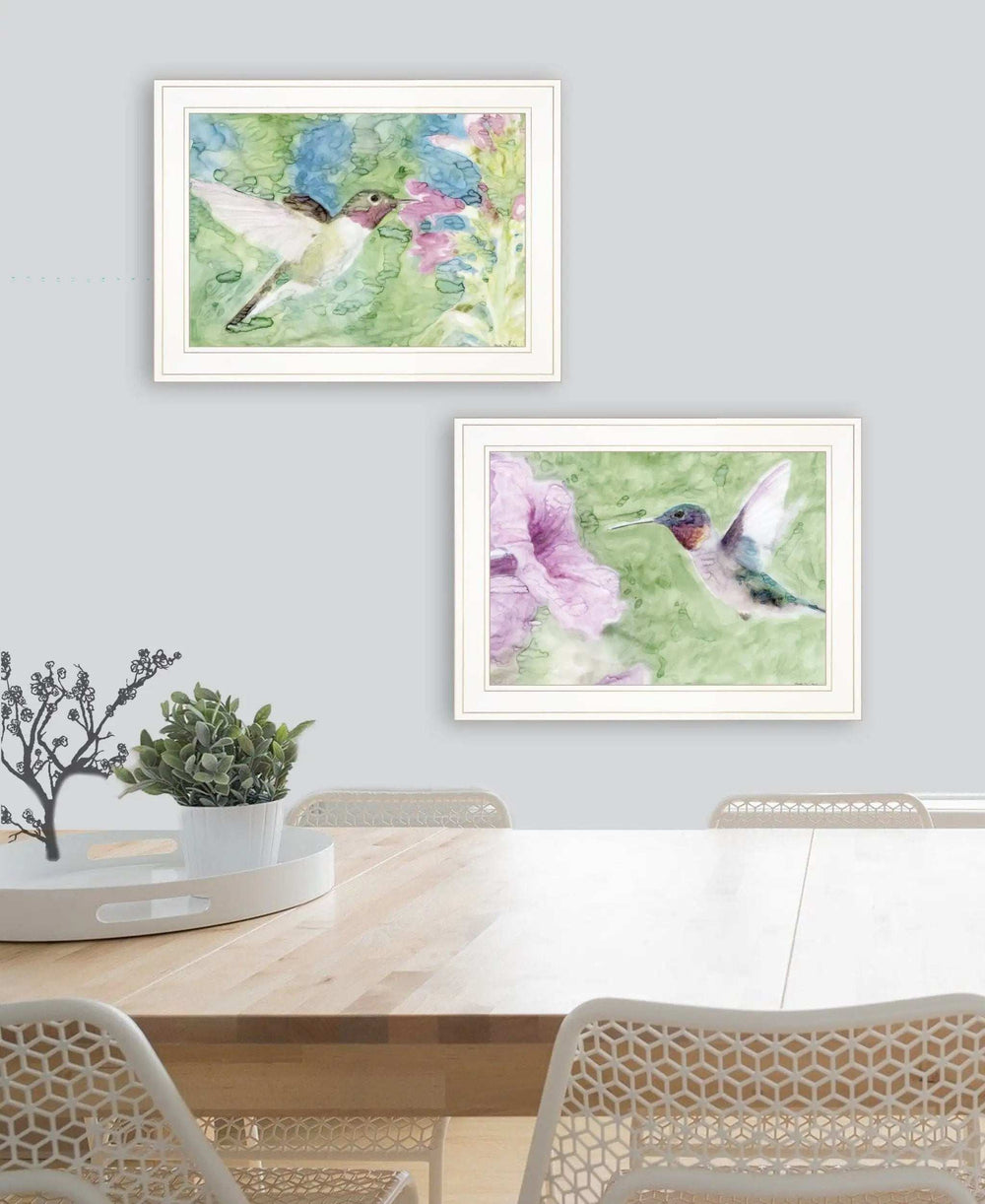 Set Of Two Humming Bird 1 and 2 White Framed Print Wall Art - Homeroots - Flyclothing LLC