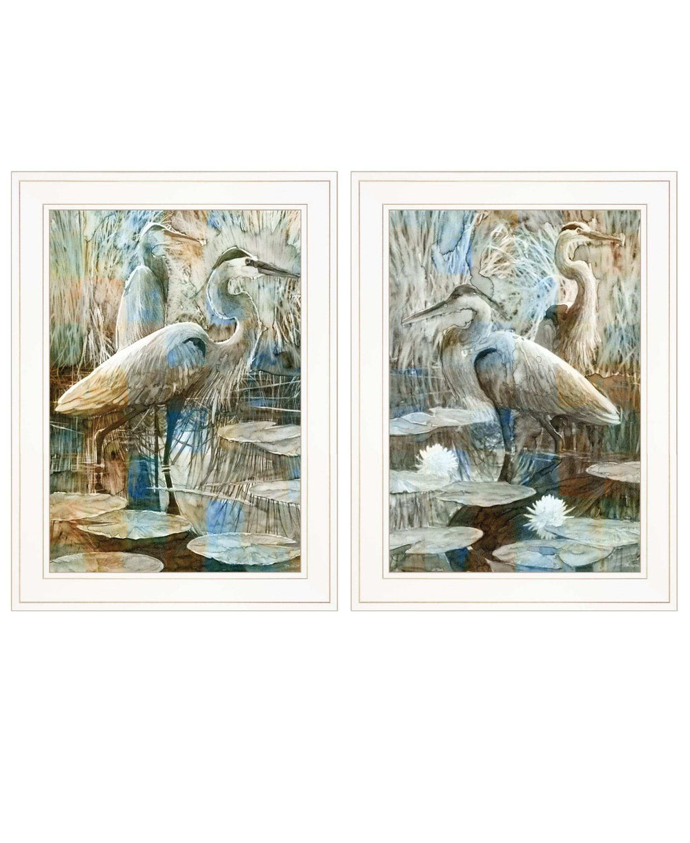 Set Of Two Marsh Herons I and Sea II White Framed Print Wall Art - Homeroots - Flyclothing LLC