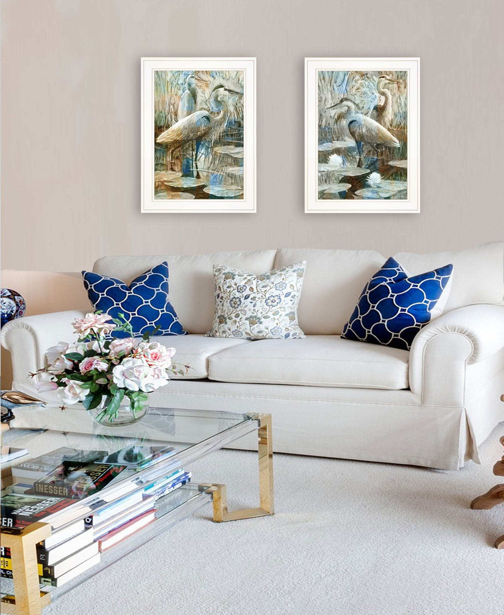 Set Of Two Marsh Herons I and Sea II White Framed Print Wall Art - Homeroots - Flyclothing LLC