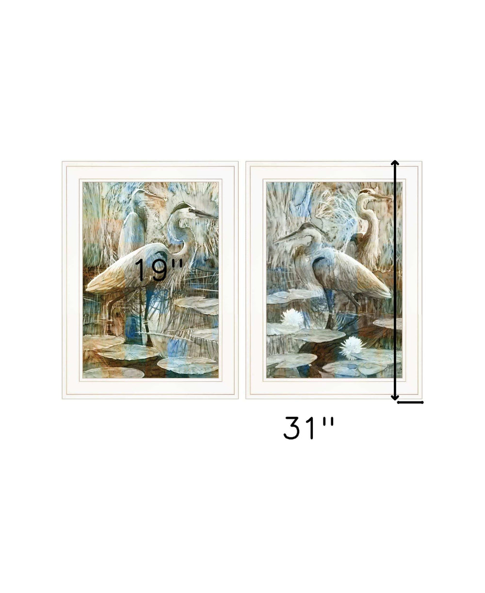 Set Of Two Marsh Herons I and Sea II White Framed Print Wall Art - Homeroots - Flyclothing LLC