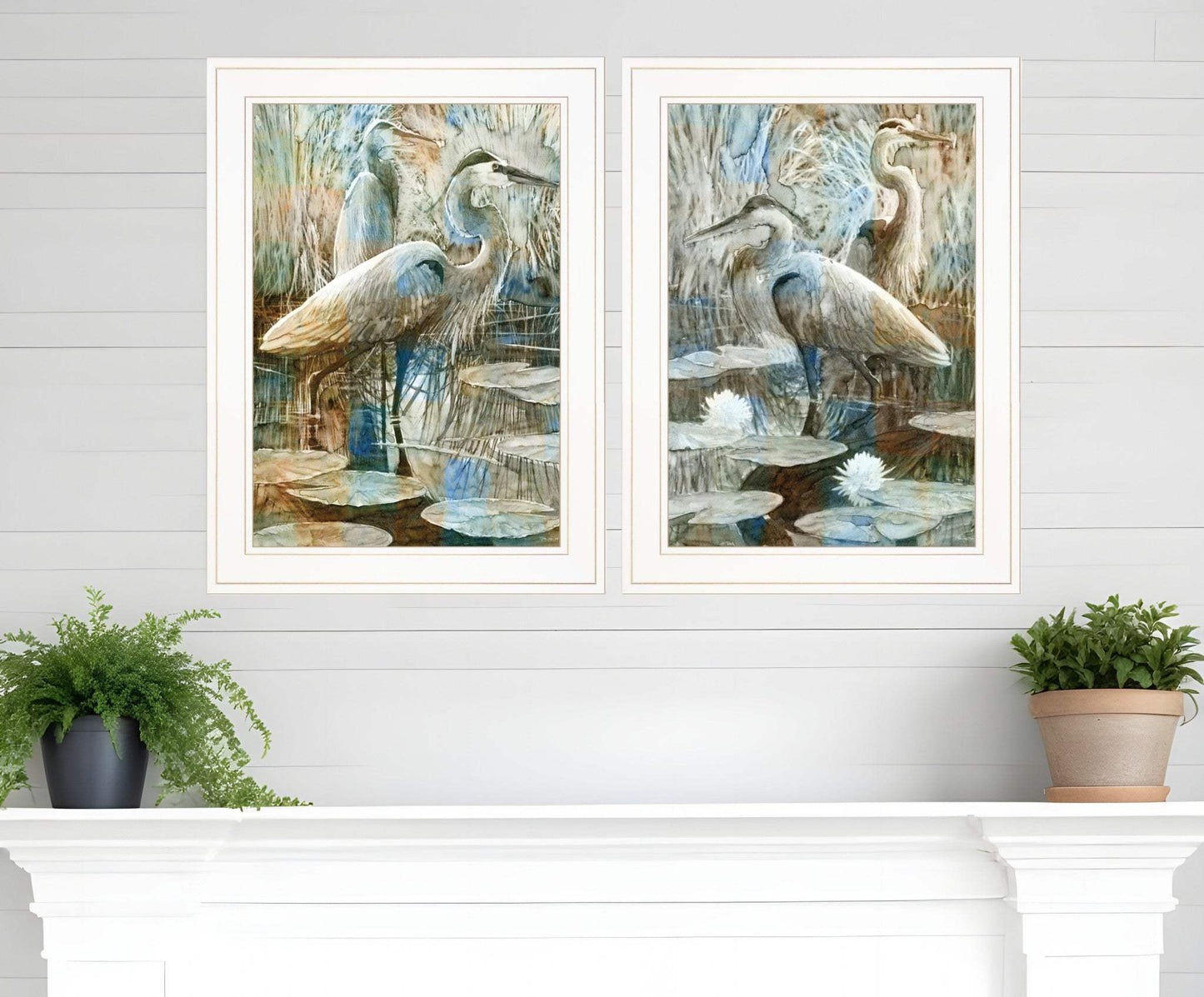 Set Of Two Marsh Herons I and Sea II White Framed Print Wall Art - Homeroots - Flyclothing LLC