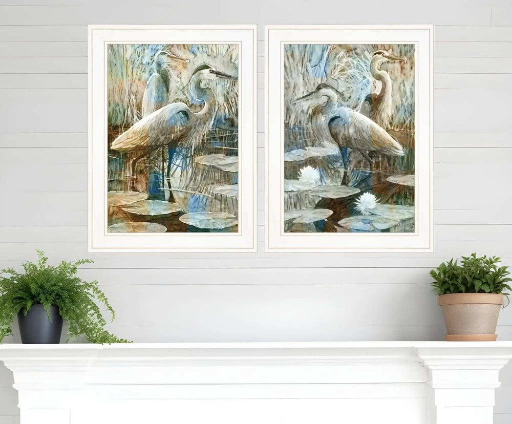 Set Of Two Marsh Herons I and Sea II White Framed Print Wall Art - Homeroots - Flyclothing LLC