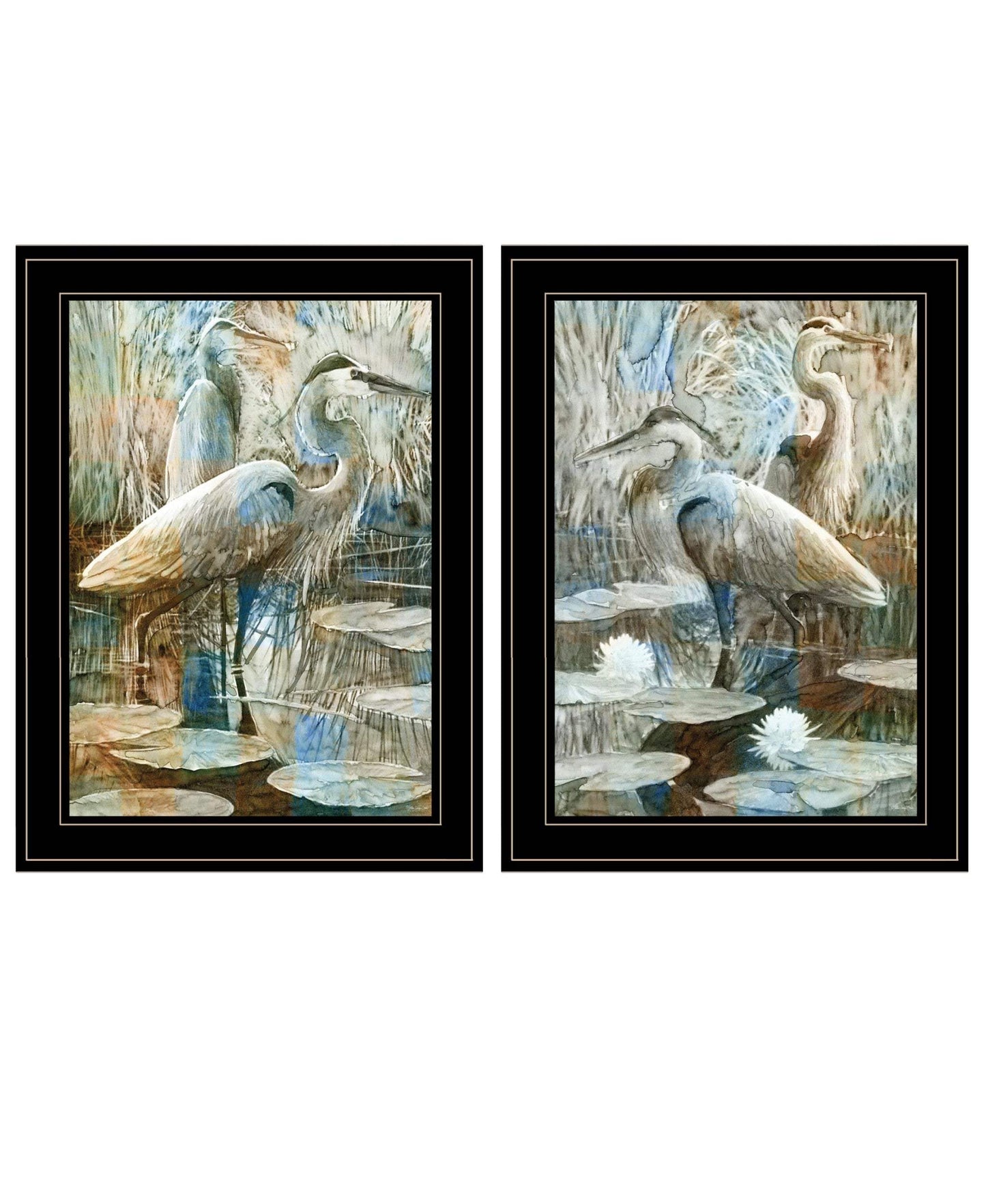 Set Of Two Marsh Herons I and Sea II Black Framed Print Wall Art - Homeroots - Flyclothing LLC