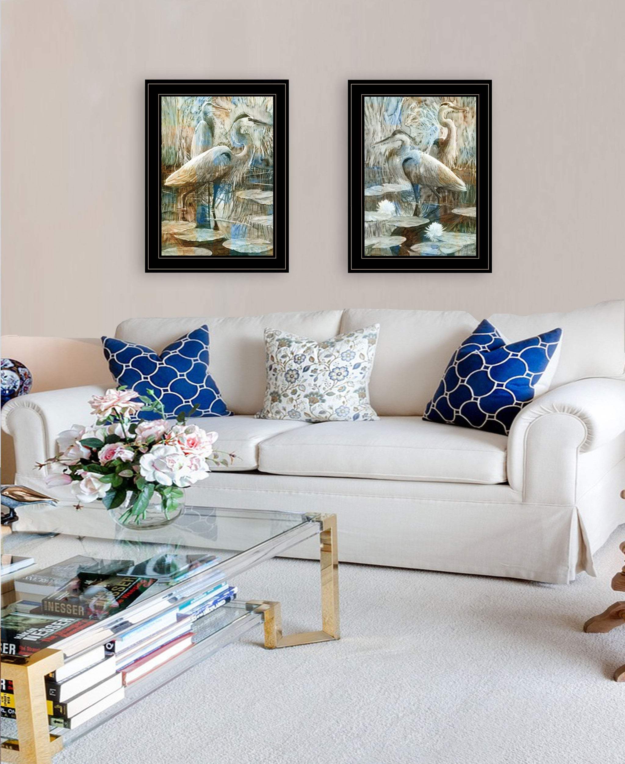 Set Of Two Marsh Herons I and Sea II Black Framed Print Wall Art - Homeroots - Flyclothing LLC