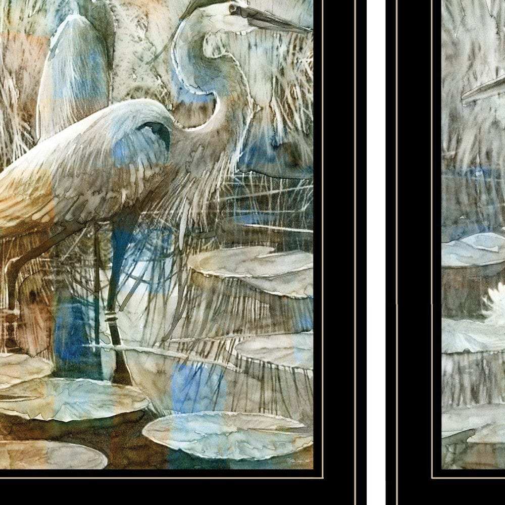 Set Of Two Marsh Herons I and Sea II Black Framed Print Wall Art - Homeroots - Flyclothing LLC